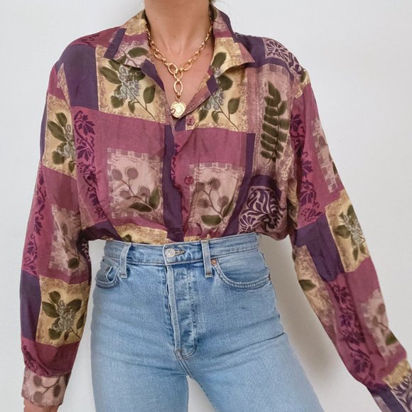 Vintage 100% Silk Lilac Blouse - Picture 5 of 9